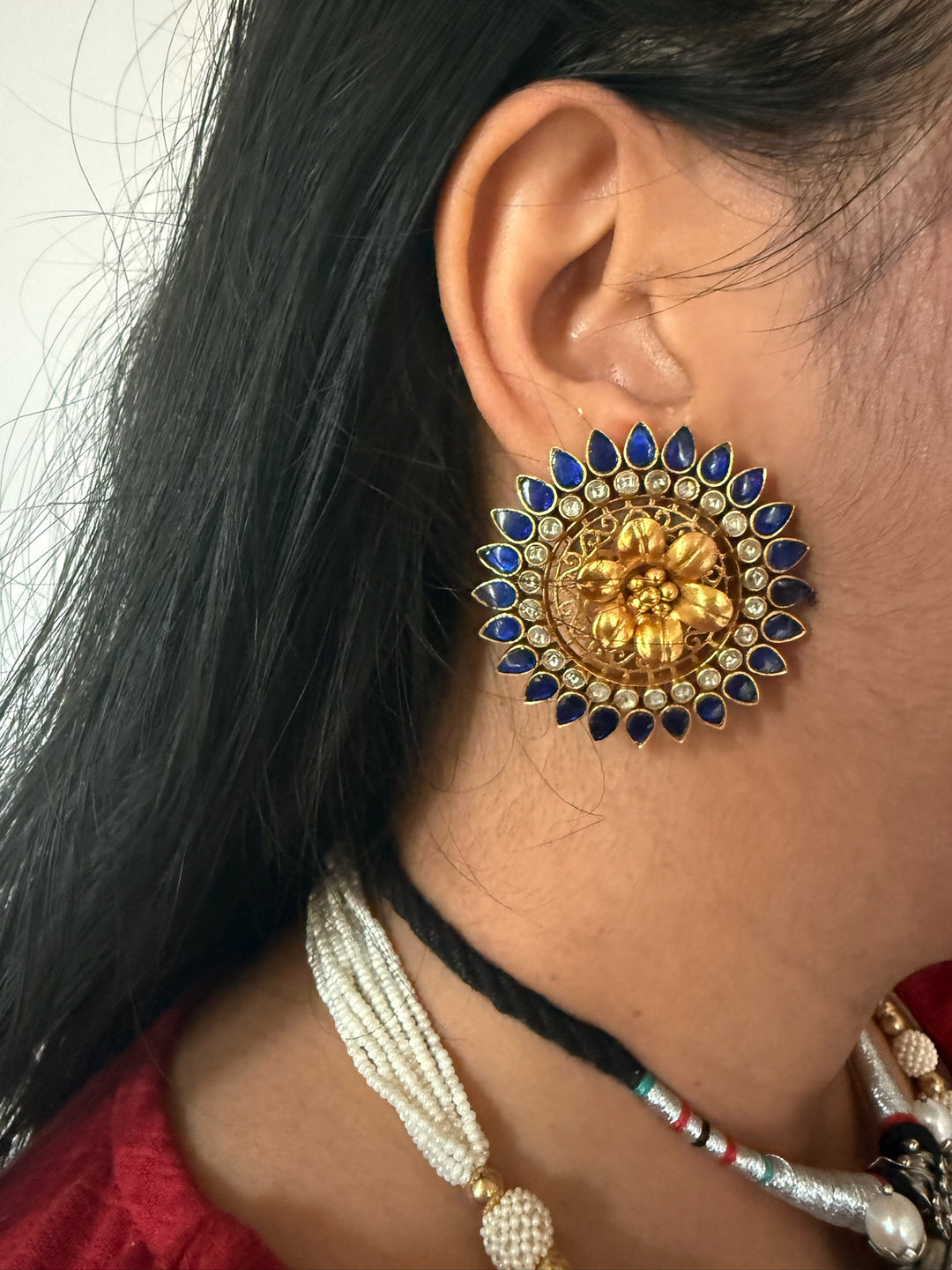 Handmade 925 Silver Navy Blue Stone Earrings | SHIVKA
