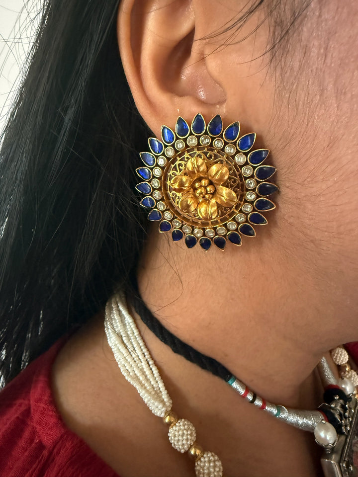 Handmade 925 Silver Navy Blue Stone Earrings | SHIVKA