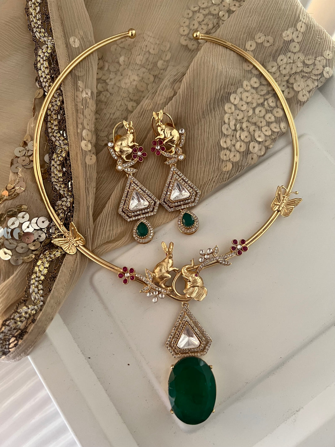 Elegant Animal Figurine Designer Necklace Set | SHIVKA | Brass, Copper & Silver | Perfect for Destination Weddings