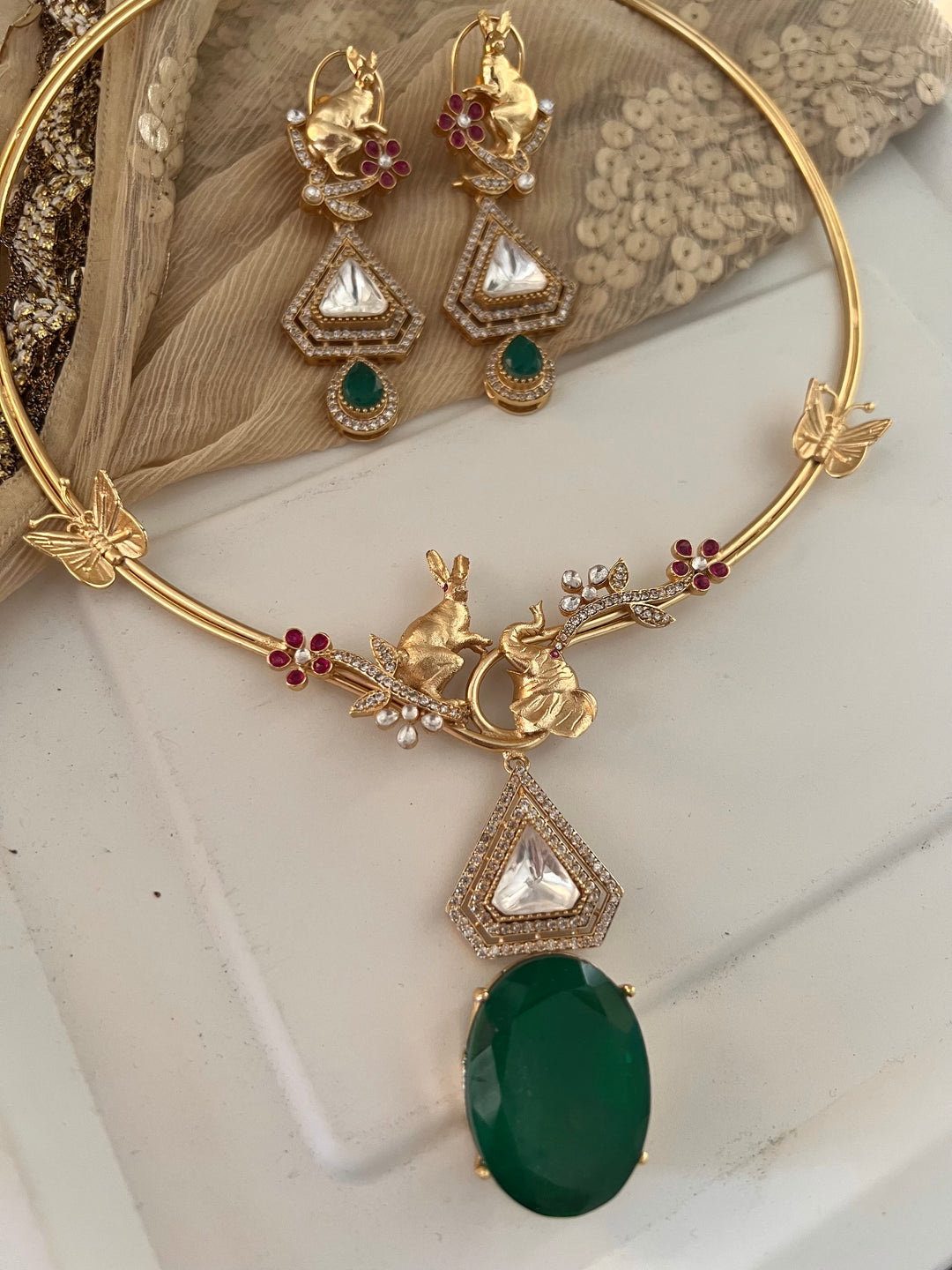 Elegant Animal Figurine Designer Necklace Set | SHIVKA | Brass, Copper & Silver | Perfect for Destination Weddings