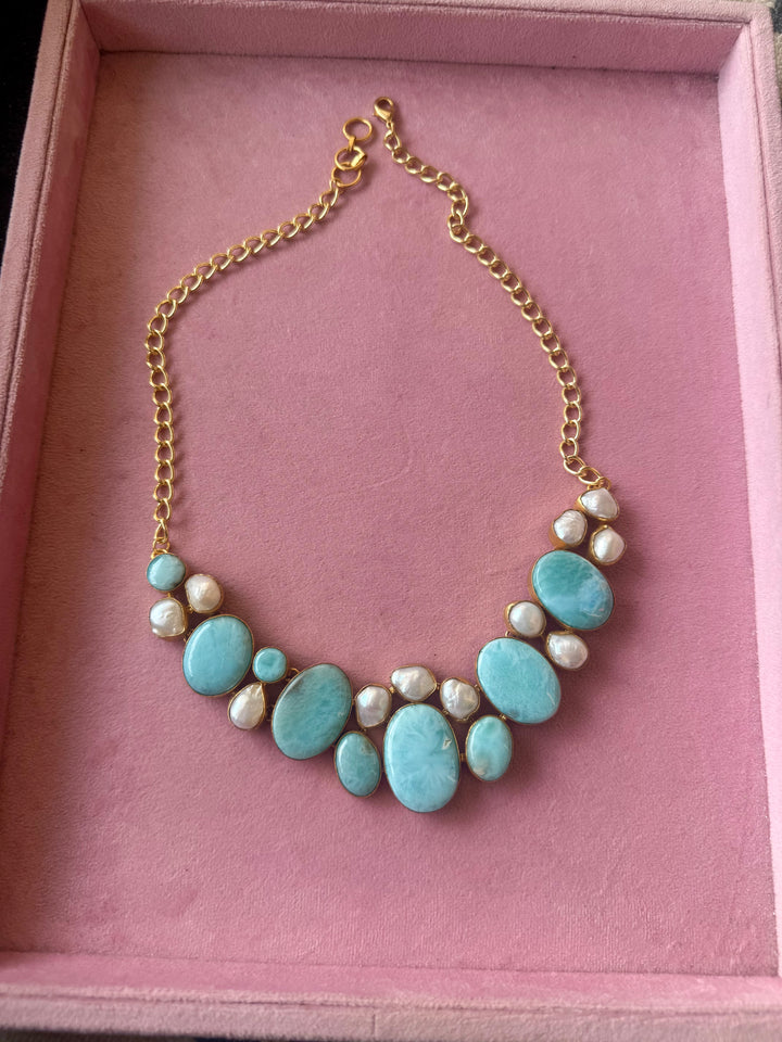 Larimar and Pearl Statement Necklace