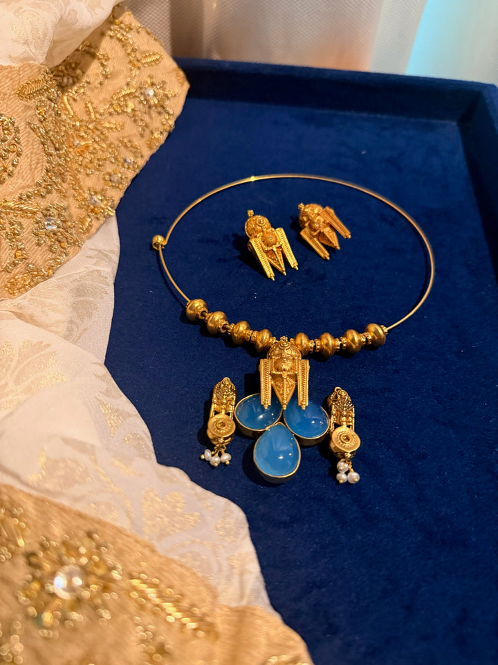 Handmade 925 Silver Chalcedony Hasli Necklace Set | SHIVKA