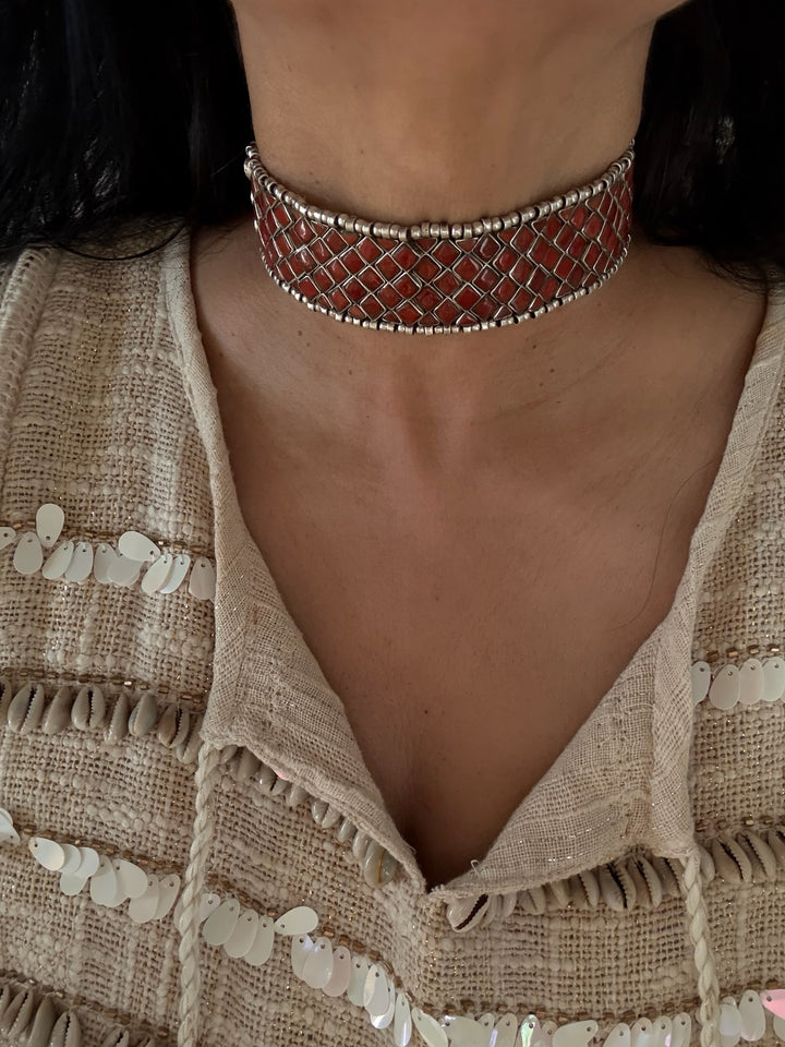 Vintage 925 Silver Coral Choker Set – SHIVKA