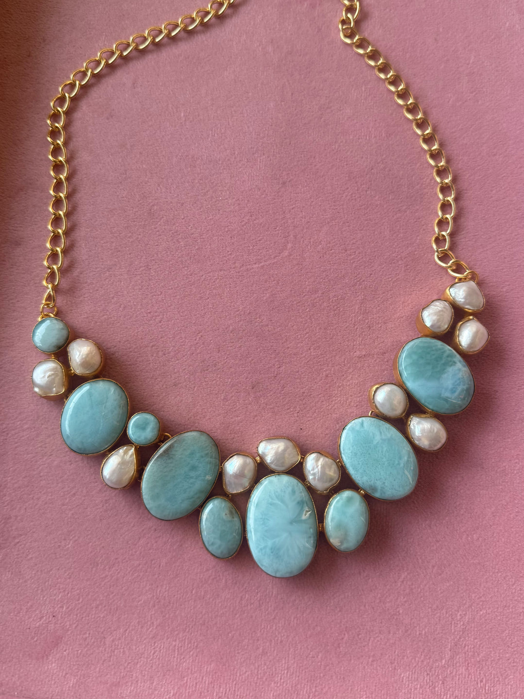 Larimar and Pearl Statement Necklace