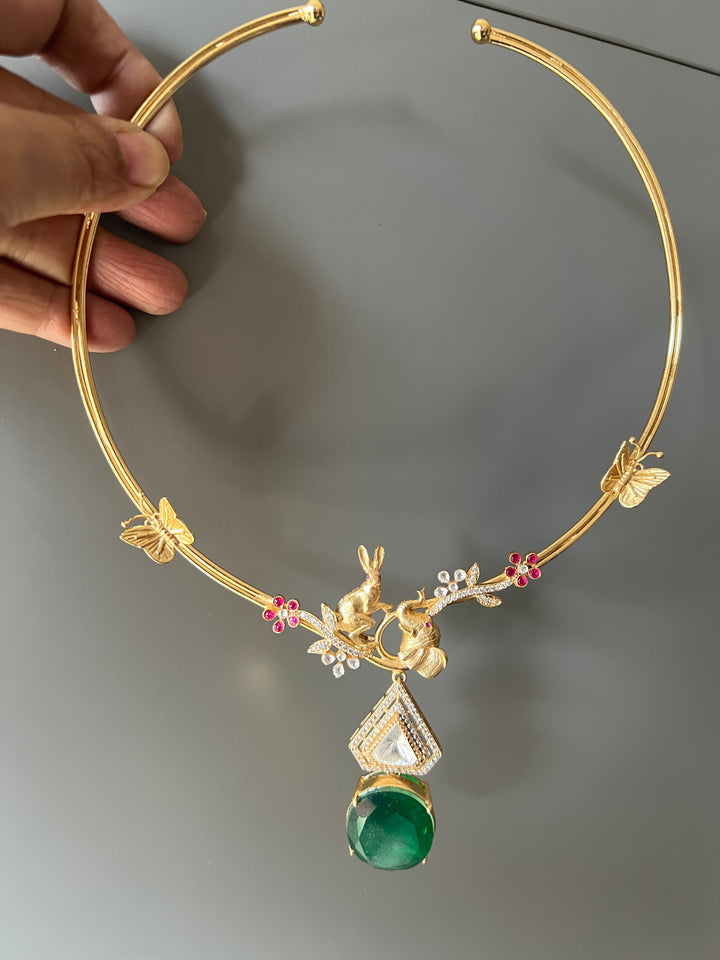 Elegant Animal Figurine Designer Necklace Set | SHIVKA | Brass, Copper & Silver | Perfect for Destination Weddings