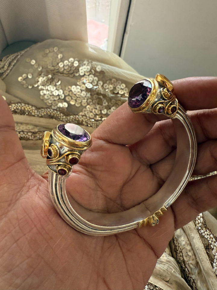 Statement Amethyst & Citrine 925 Silver Kada – SHIVKA