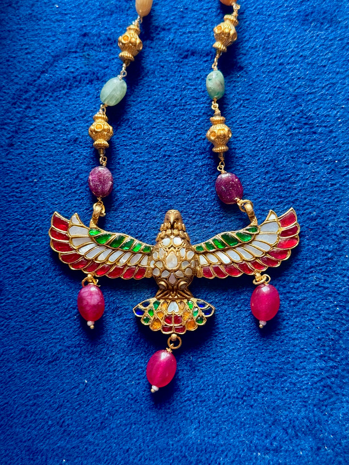 Handmade 925 Silver Falcon Multi Gemstone Necklace | SHIVKA