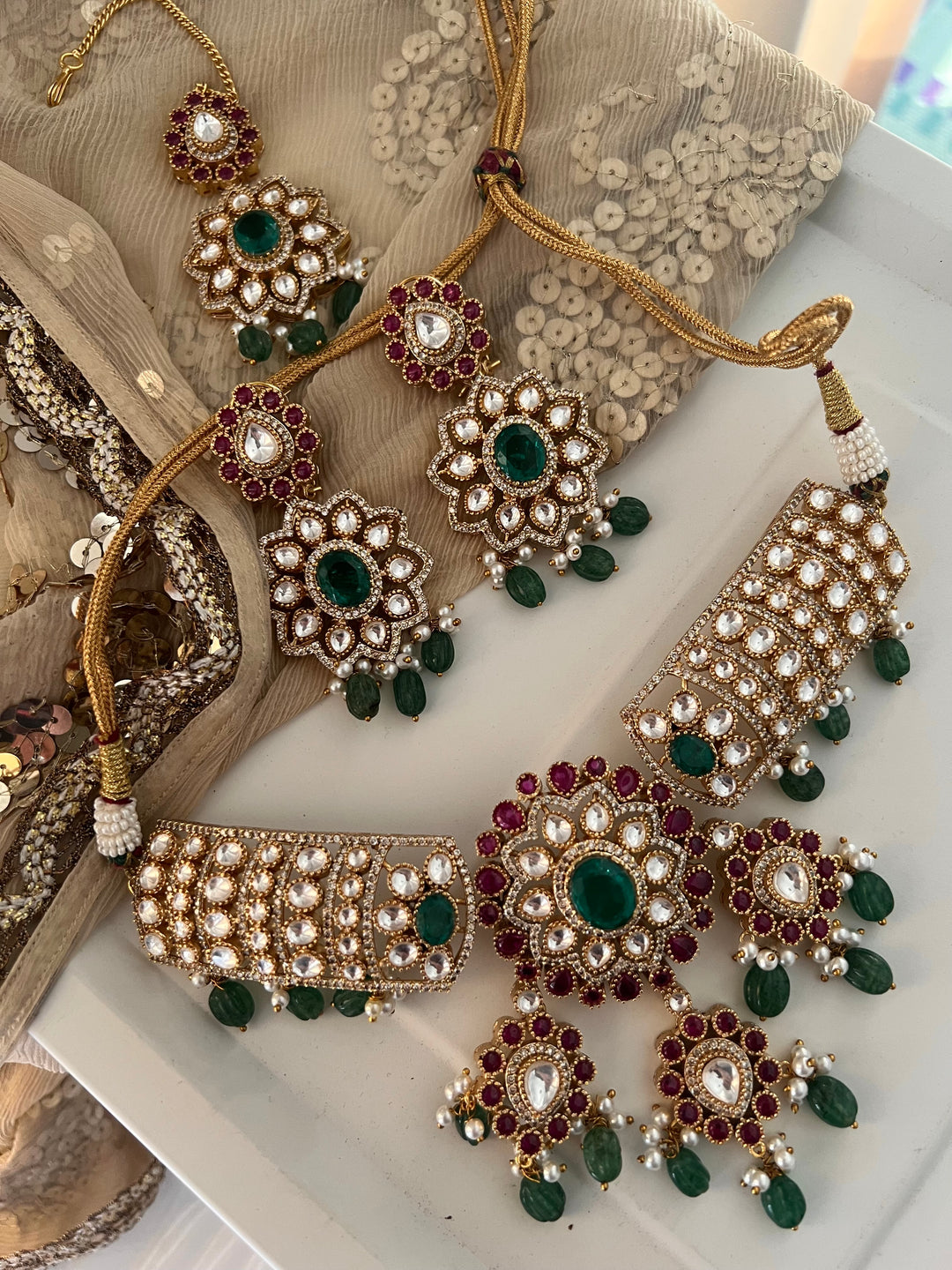 Royal Bridal Necklace with Earrings and Maangtikka/ Wedding Set/ Bridal Jewellery/ Wedding Jewellery/ Royal Bride