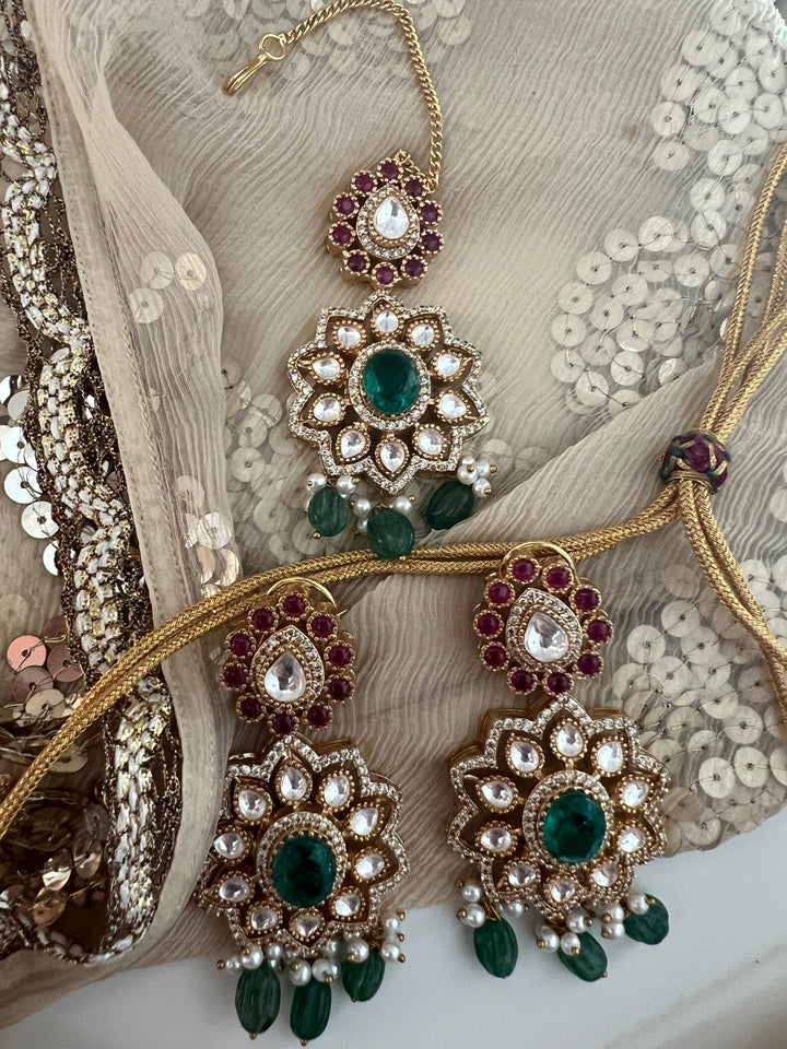 Royal Bridal Necklace with Earrings and Maangtikka/ Wedding Set/ Bridal Jewellery/ Wedding Jewellery/ Royal Bride