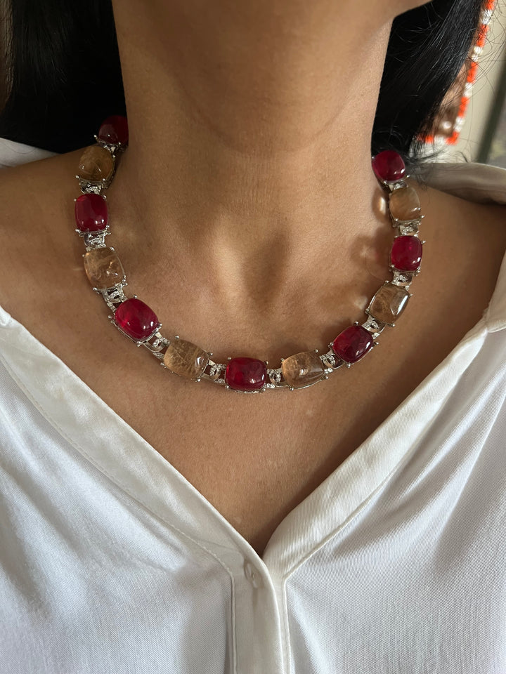 Statement Doublet Stone Necklace with Earrings - Unmatched Quality and Style