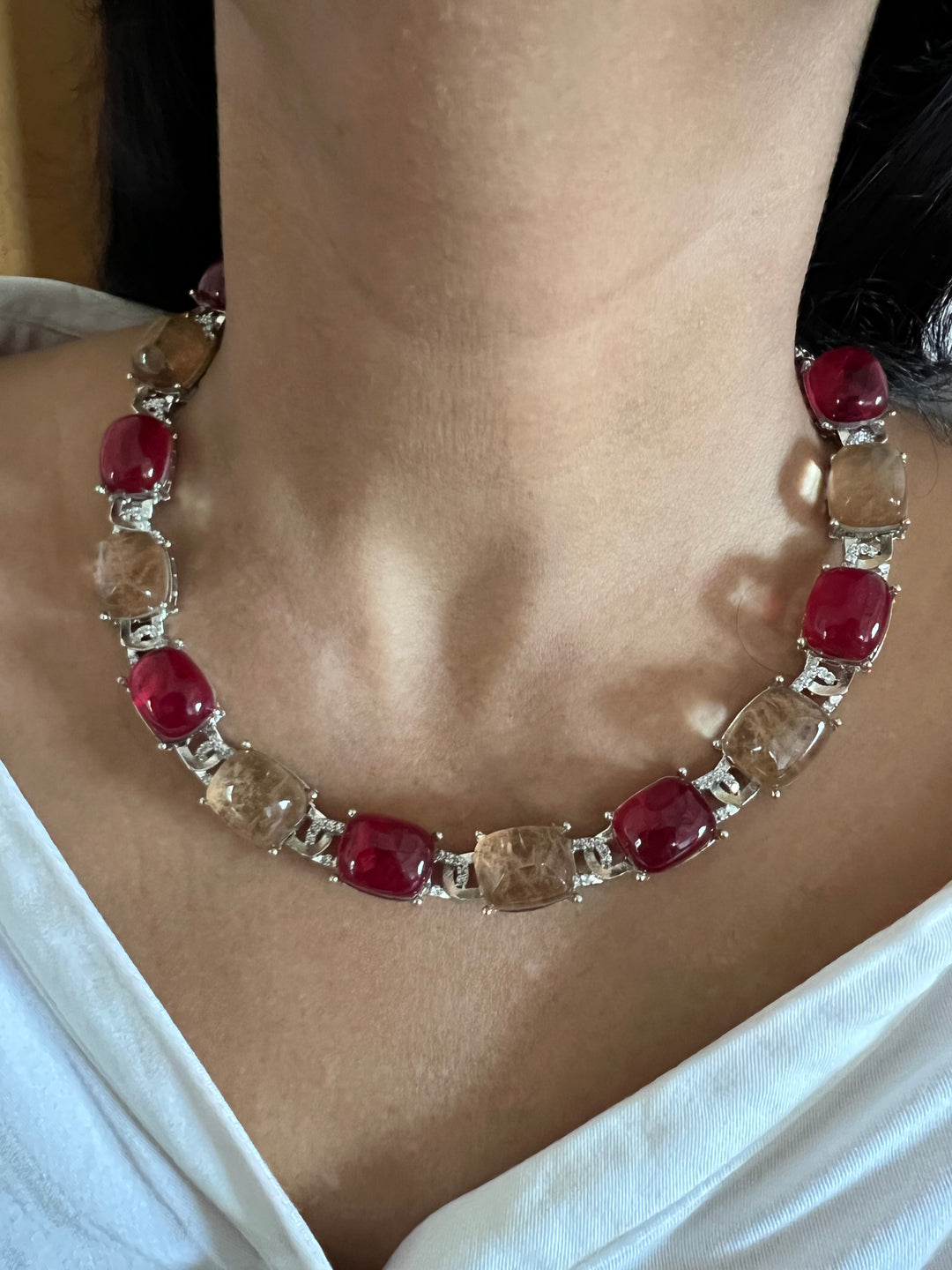 Statement Doublet Stone Necklace with Earrings - Unmatched Quality and Style