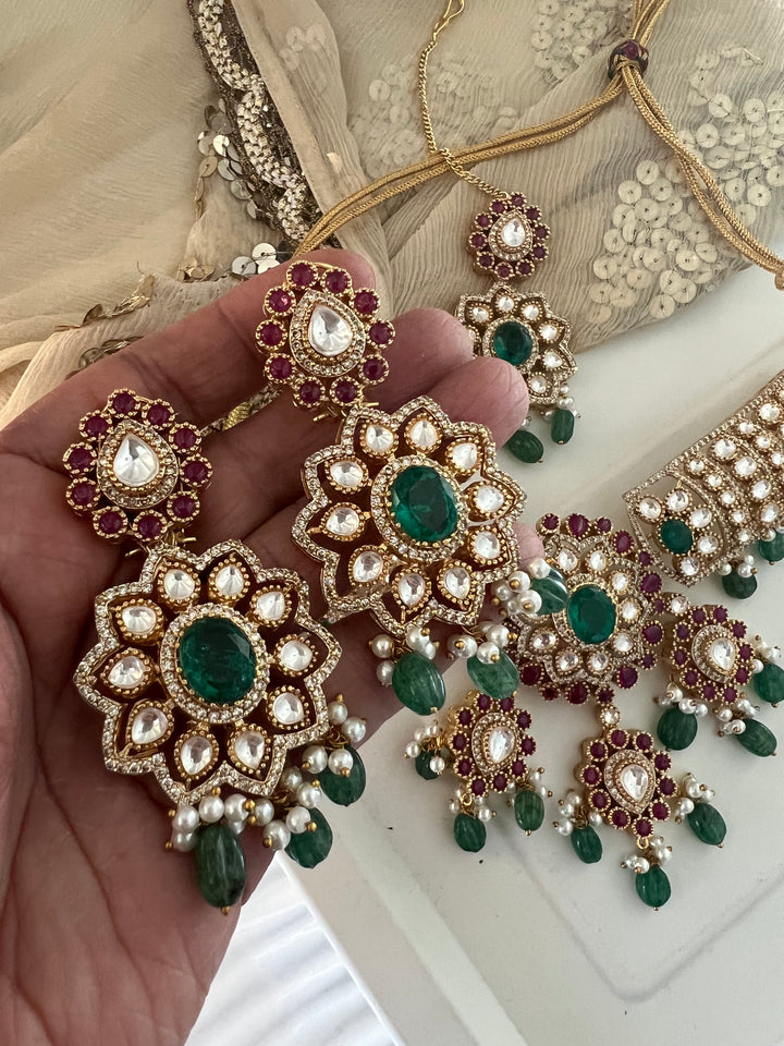 Royal Bridal Necklace with Earrings and Maangtikka/ Wedding Set/ Bridal Jewellery/ Wedding Jewellery/ Royal Bride