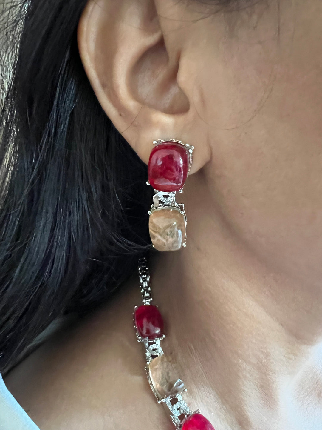 Statement Doublet Stone Necklace with Earrings - Unmatched Quality and Style