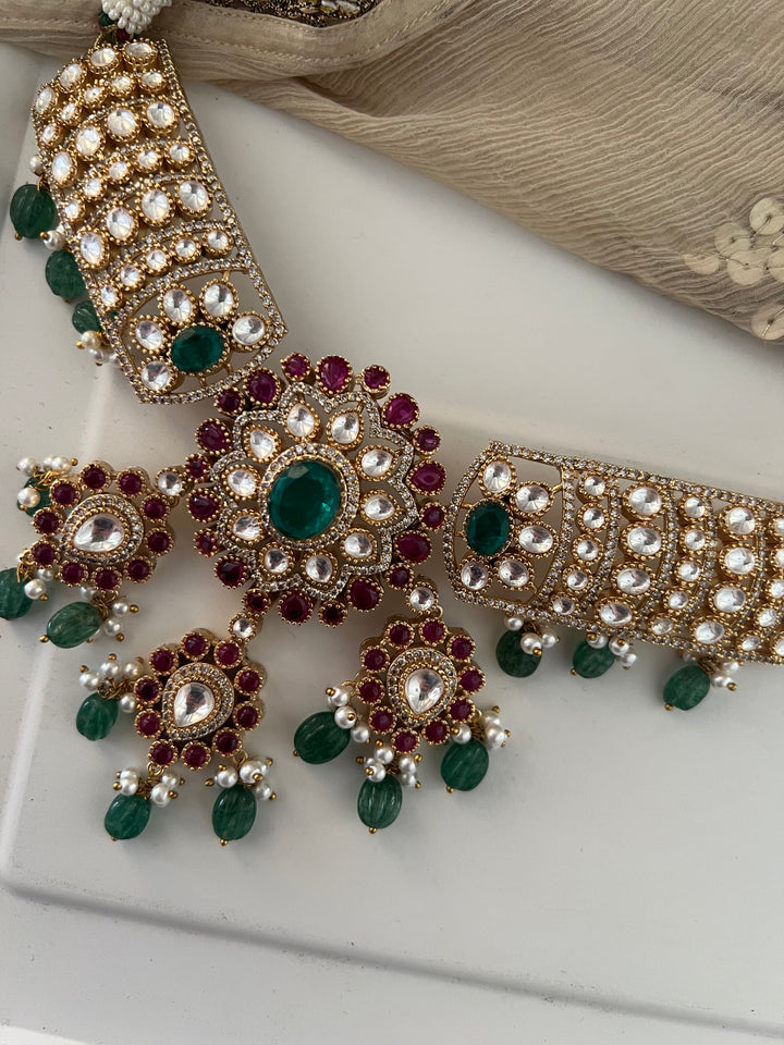 Royal Bridal Necklace with Earrings and Maangtikka/ Wedding Set/ Bridal Jewellery/ Wedding Jewellery/ Royal Bride