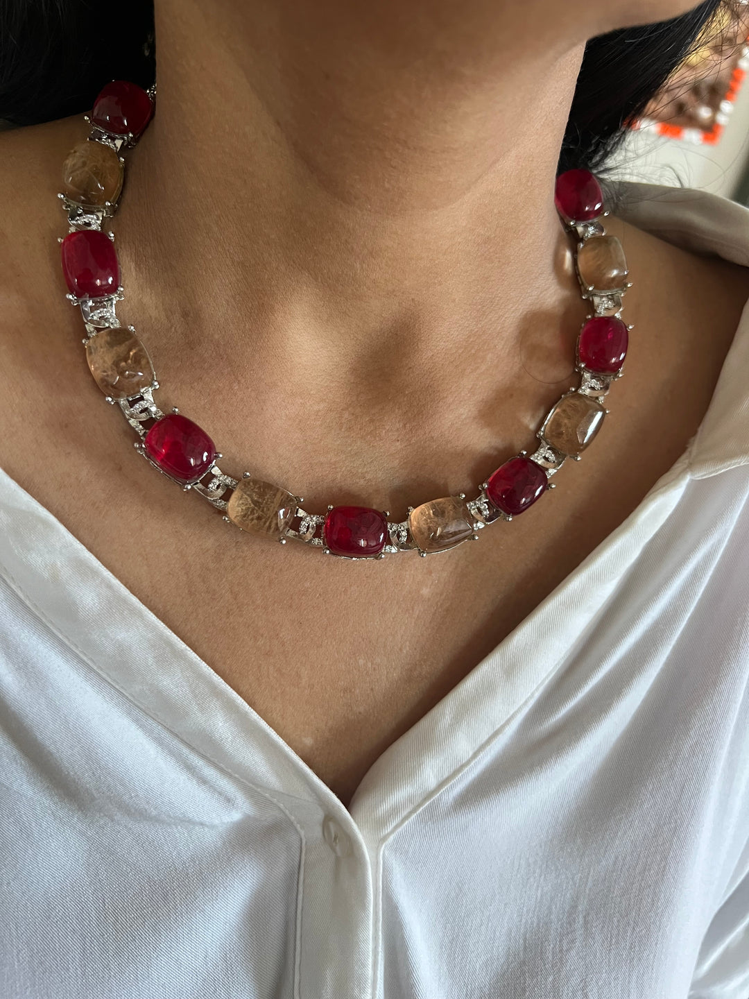 Statement Doublet Stone Necklace with Earrings - Unmatched Quality and Style