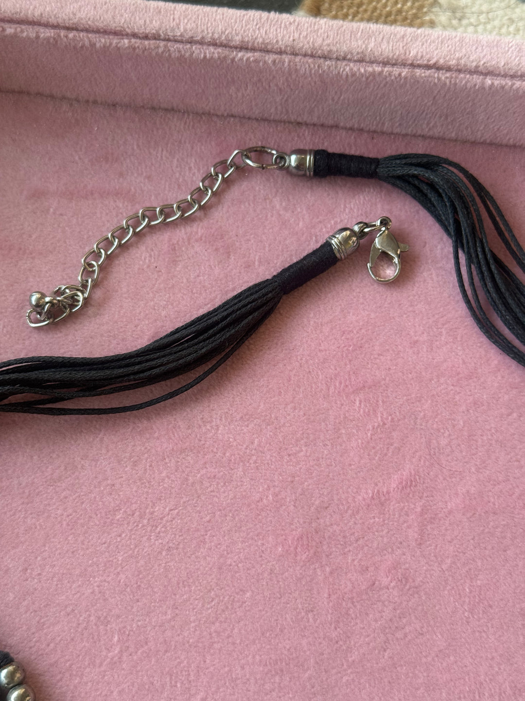 Black Beaded Tribal Tassel Necklace