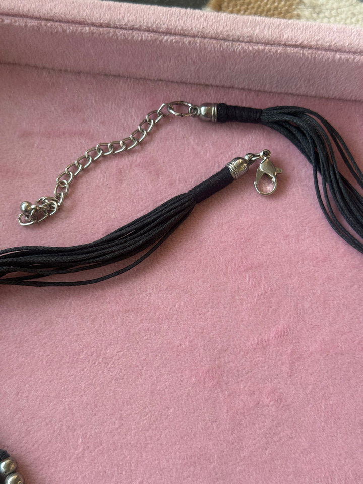 Black Beaded Tribal Tassel Necklace