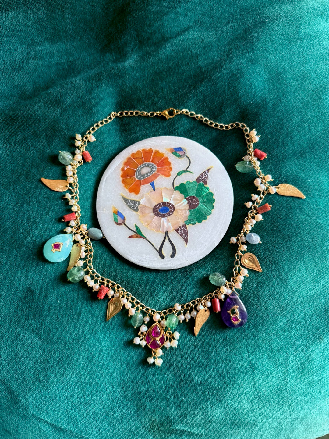 Handmade 925 Silver Multi Gemstone Kundan Necklace | SHIVKA