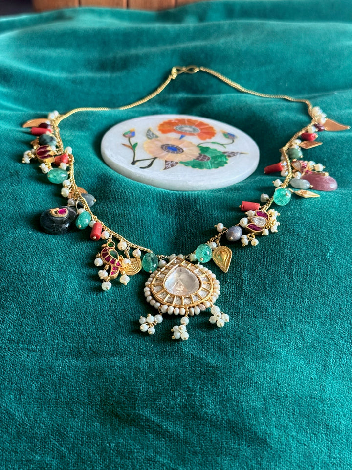 Handmade 925 Silver Multi Gemstone Kundan Necklace | SHIVKA