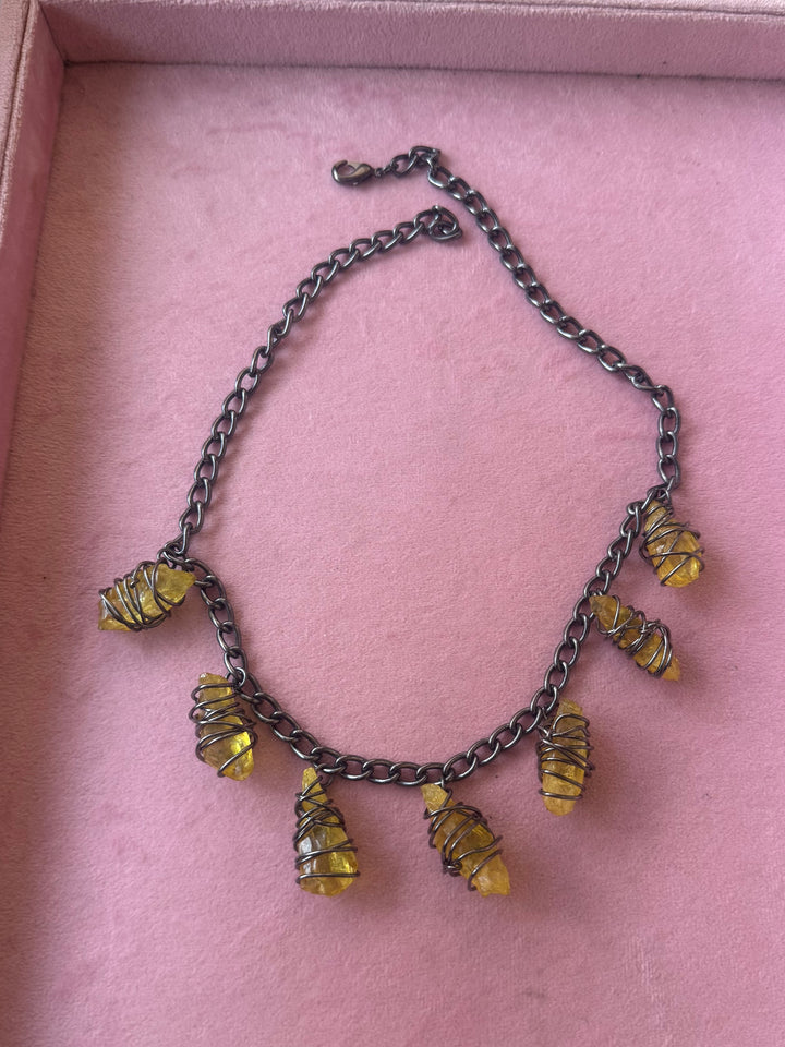 Citrine Necklace in Black Rhodium Finish