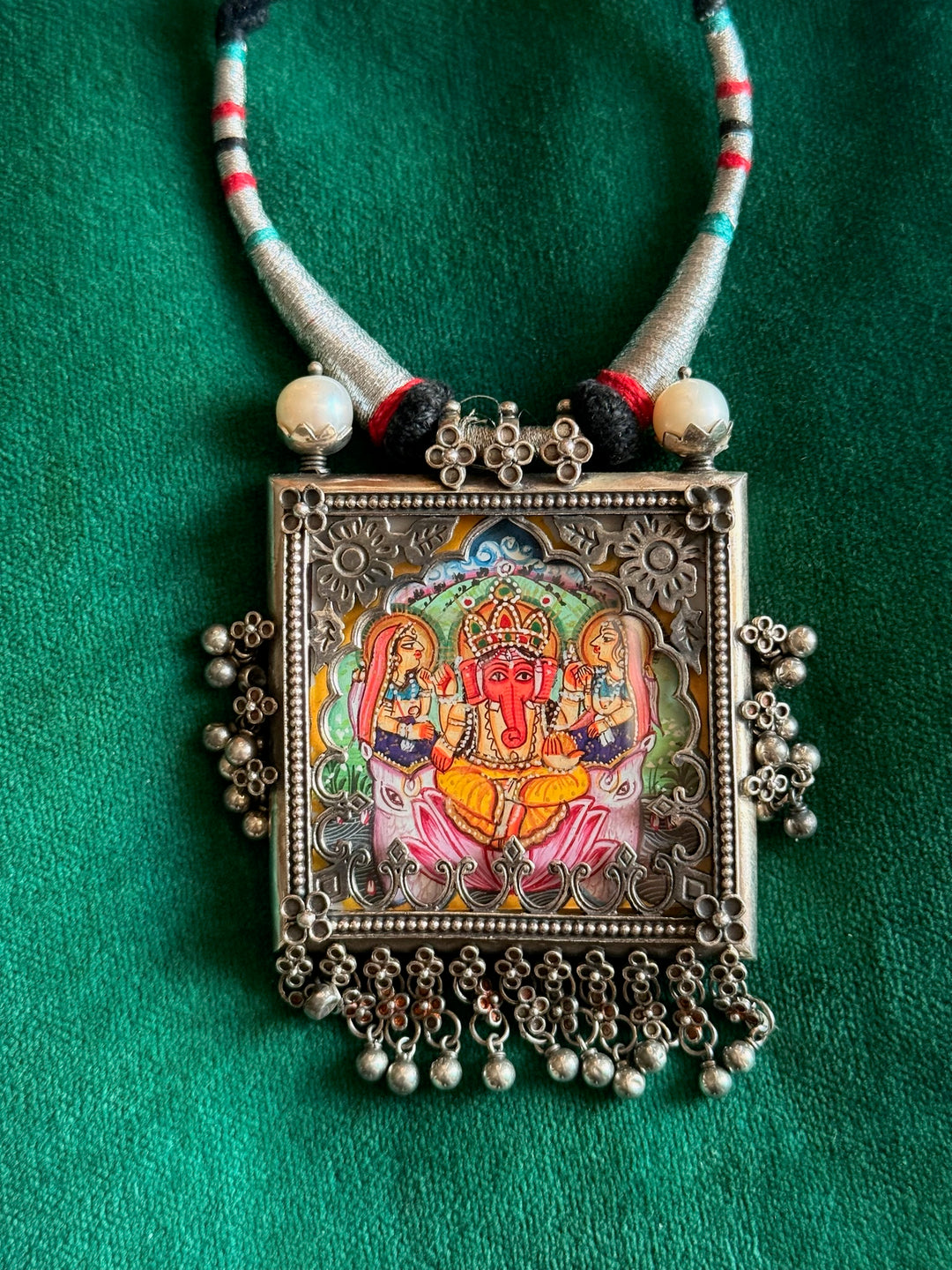 Handmade 925 Silver Handpainted Ganesha Necklace | SHIVKA