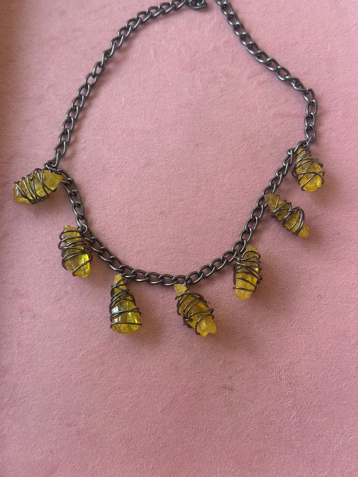 Citrine Necklace in Black Rhodium Finish
