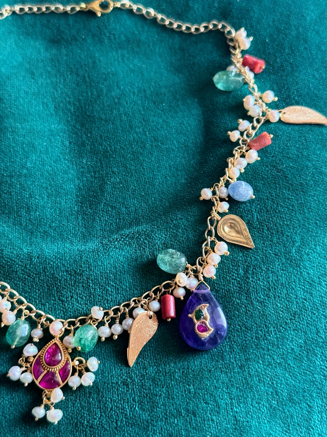 Handmade 925 Silver Multi Gemstone Kundan Necklace | SHIVKA