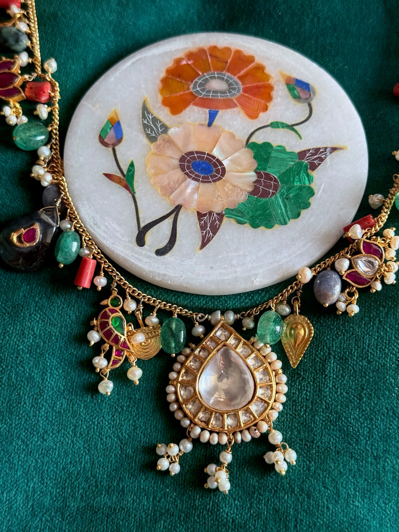 Handmade 925 Silver Multi Gemstone Kundan Necklace | SHIVKA