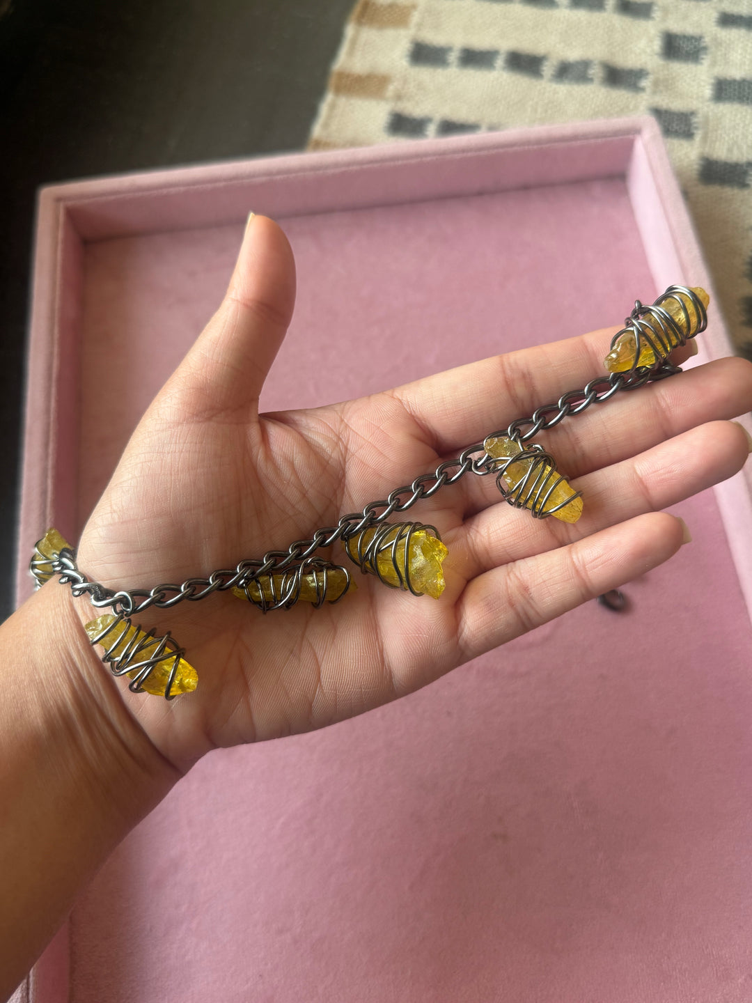 Citrine Necklace in Black Rhodium Finish