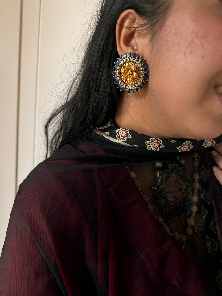 Handmade 925 Silver Navy Blue Stone Earrings | SHIVKA