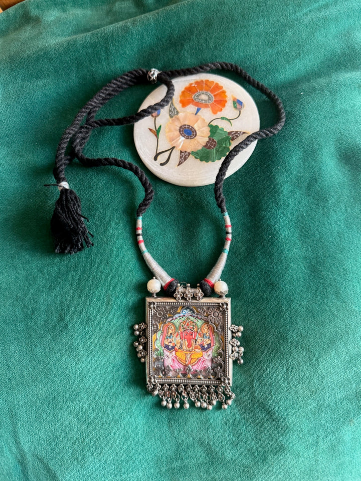 Handmade 925 Silver Handpainted Ganesha Necklace | SHIVKA
