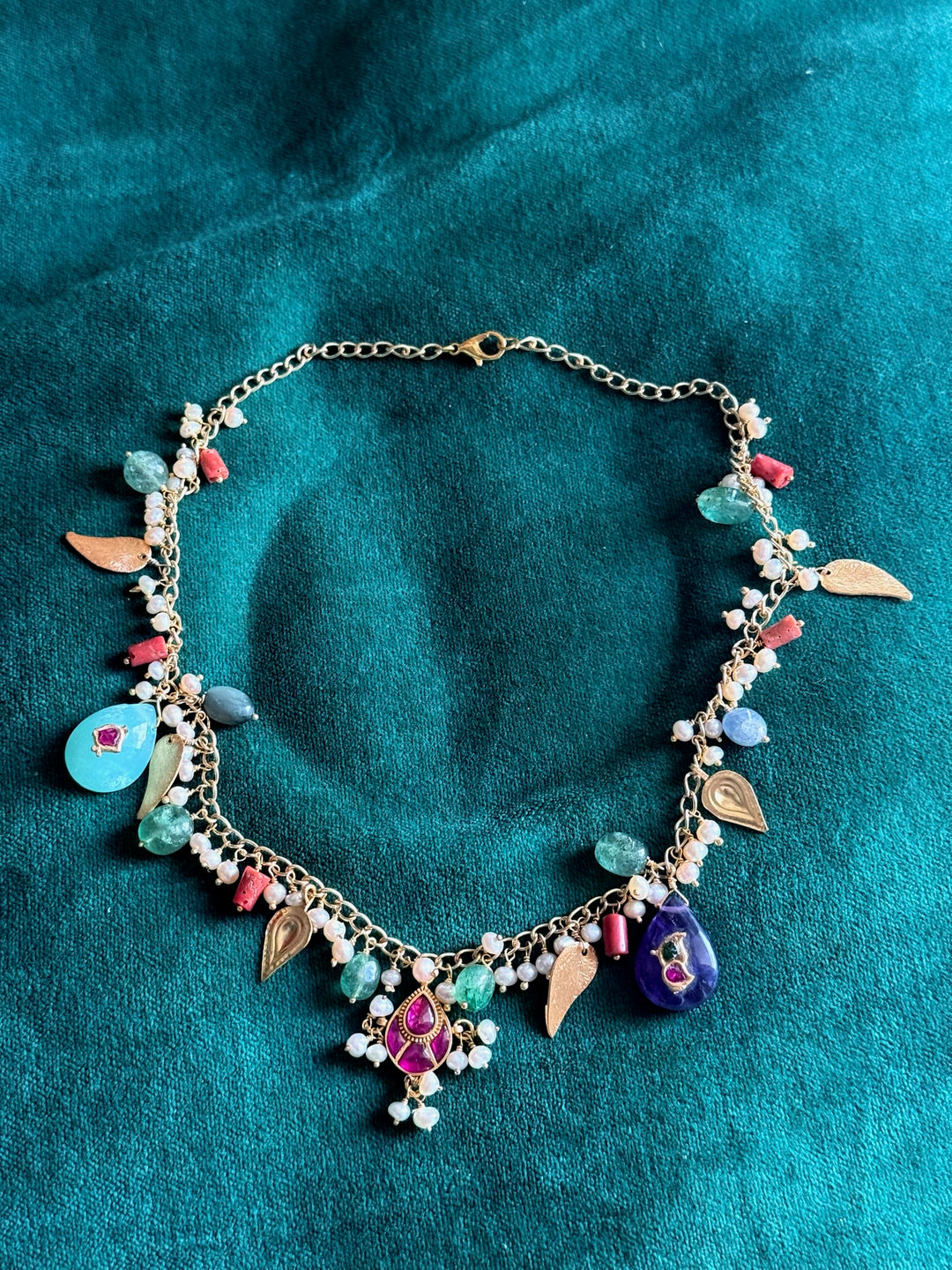 Handmade 925 Silver Multi Gemstone Kundan Necklace | SHIVKA