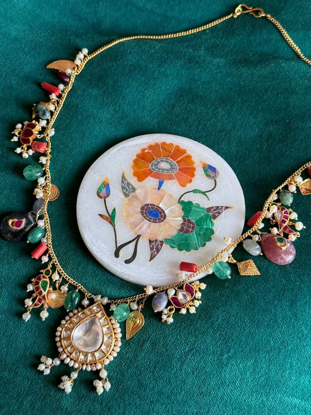 Handmade 925 Silver Multi Gemstone Kundan Necklace | SHIVKA