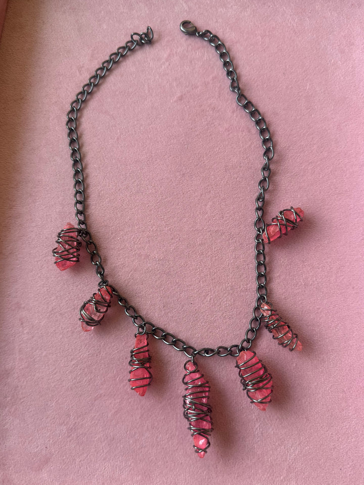 Pink Quartz Necklace in Black Rhodium Finish