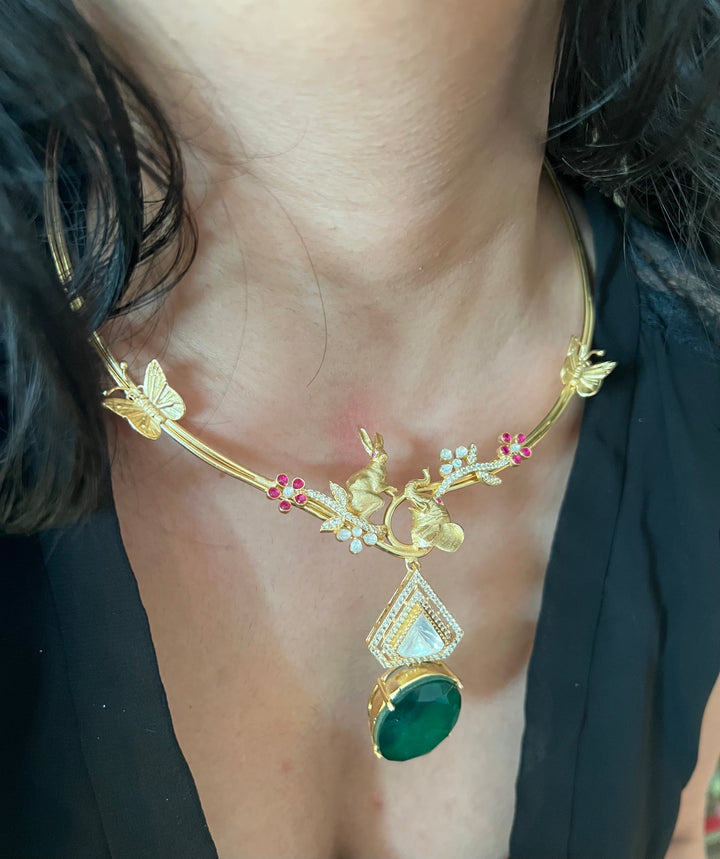 Elegant Animal Figurine Designer Necklace Set | SHIVKA | Brass, Copper & Silver | Perfect for Destination Weddings