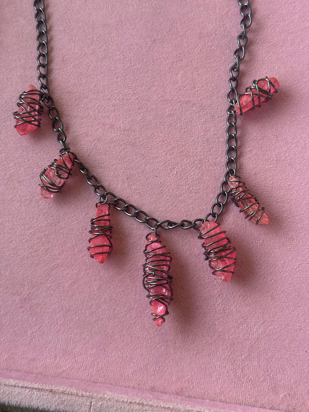 Pink Quartz Necklace in Black Rhodium Finish