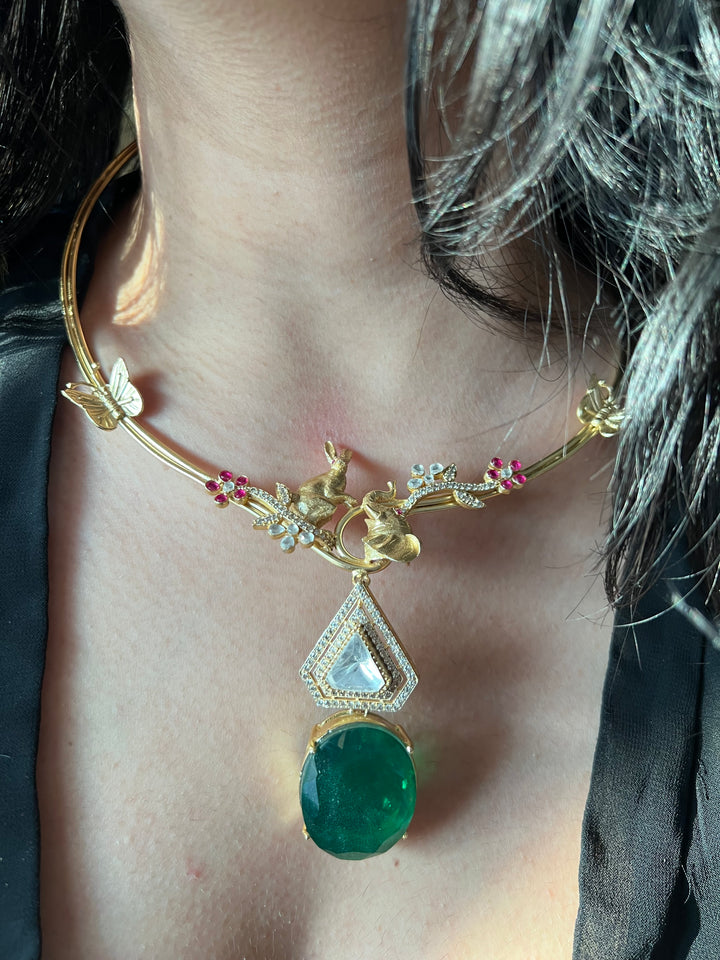 Elegant Animal Figurine Designer Necklace Set | SHIVKA | Brass, Copper & Silver | Perfect for Destination Weddings