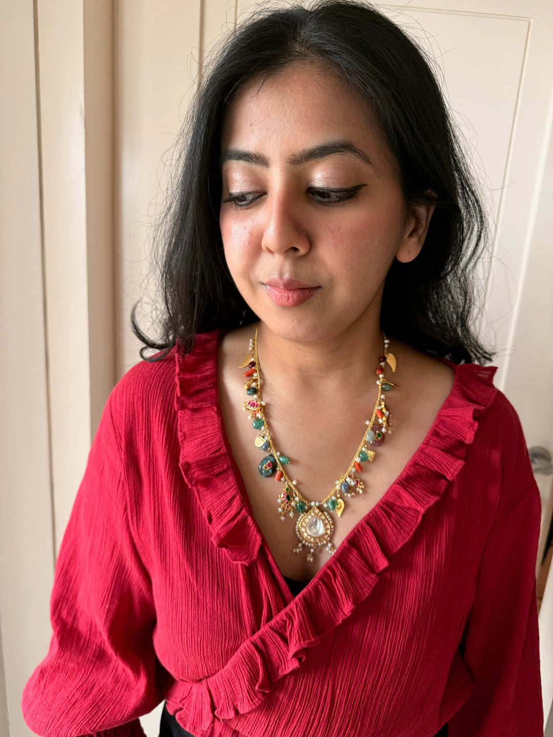 Handmade 925 Silver Multi Gemstone Kundan Necklace | SHIVKA