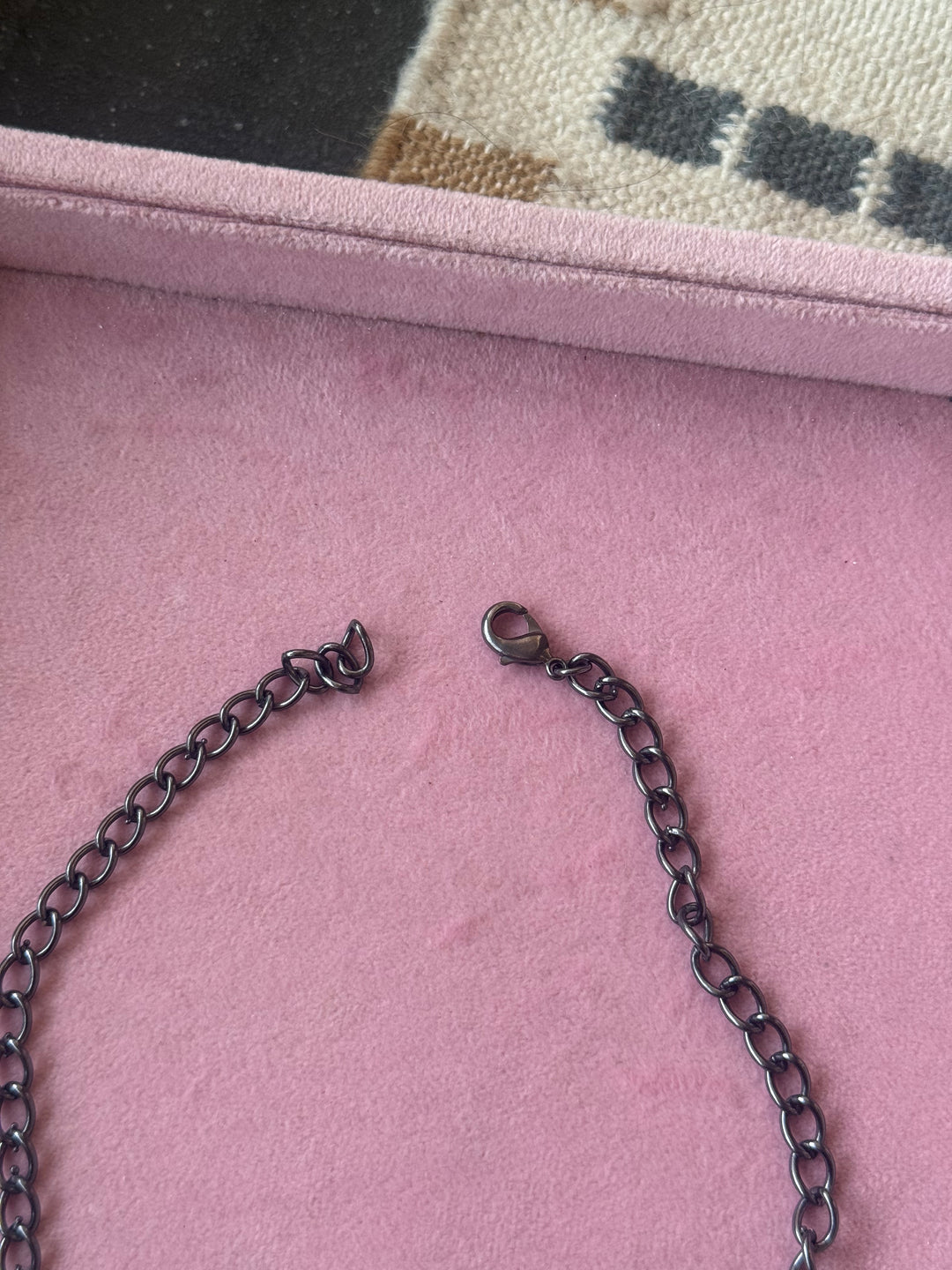 Pink Quartz Necklace in Black Rhodium Finish