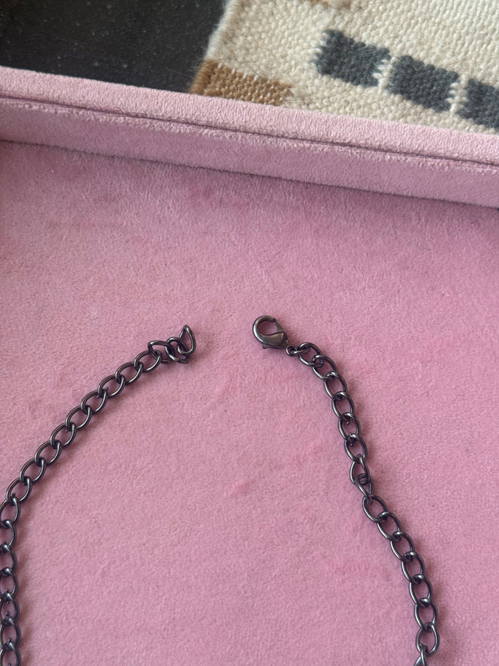 Pink Quartz Necklace in Black Rhodium Finish
