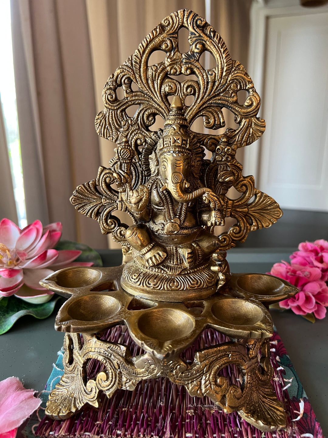 Antique Brass Ganesh Diya: Divine Illumination