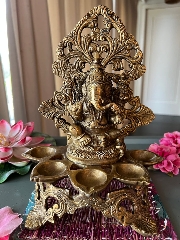 Antique Brass Ganesh Diya: Divine Illumination