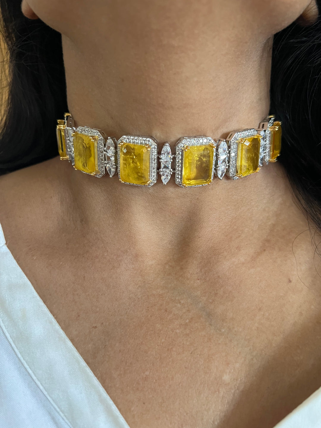 Lemon Doublet Stone Choker with Earrings - Unmatched Quality and Style