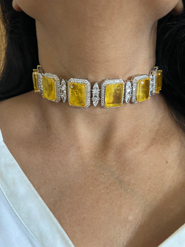 Lemon Doublet Stone Choker with Earrings - Unmatched Quality and Style
