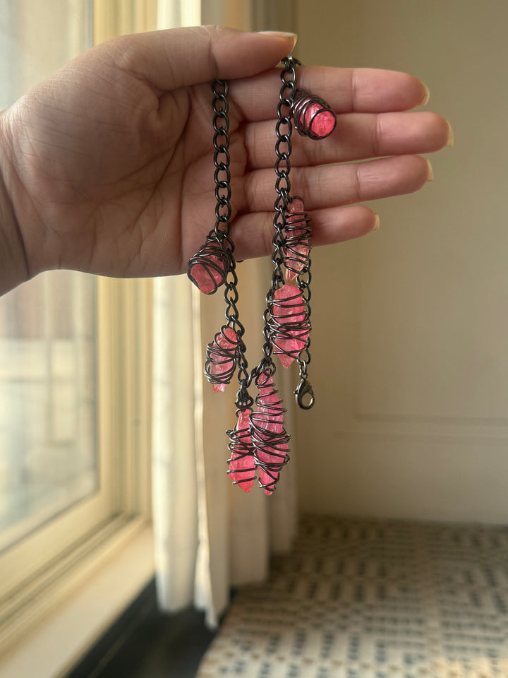 Pink Quartz Necklace in Black Rhodium Finish