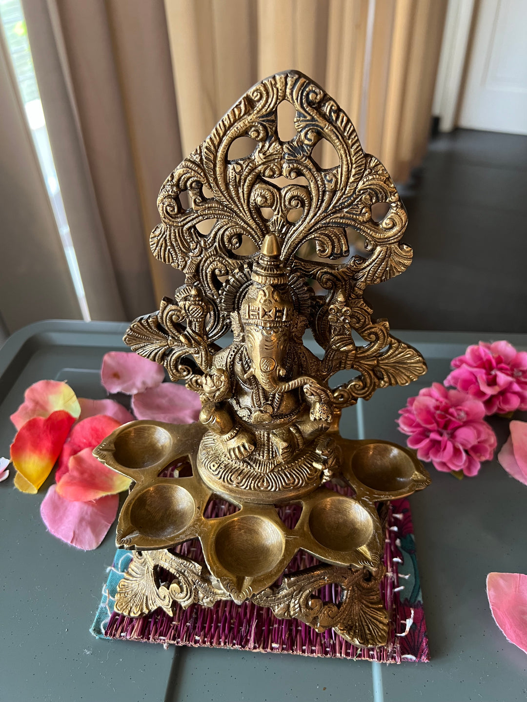 Antique Brass Ganesh Diya: Divine Illumination