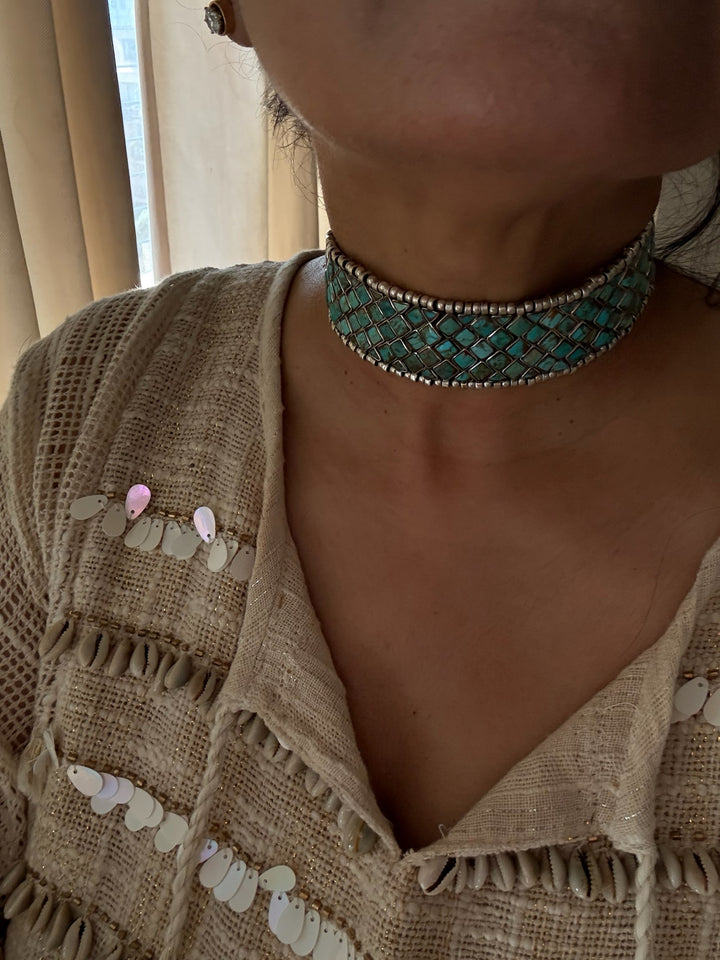 Vintage 925 Silver Turquoise Choker Set – SHIVKA