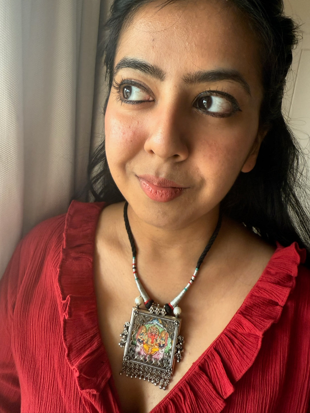 Handmade 925 Silver Handpainted Ganesha Necklace | SHIVKA