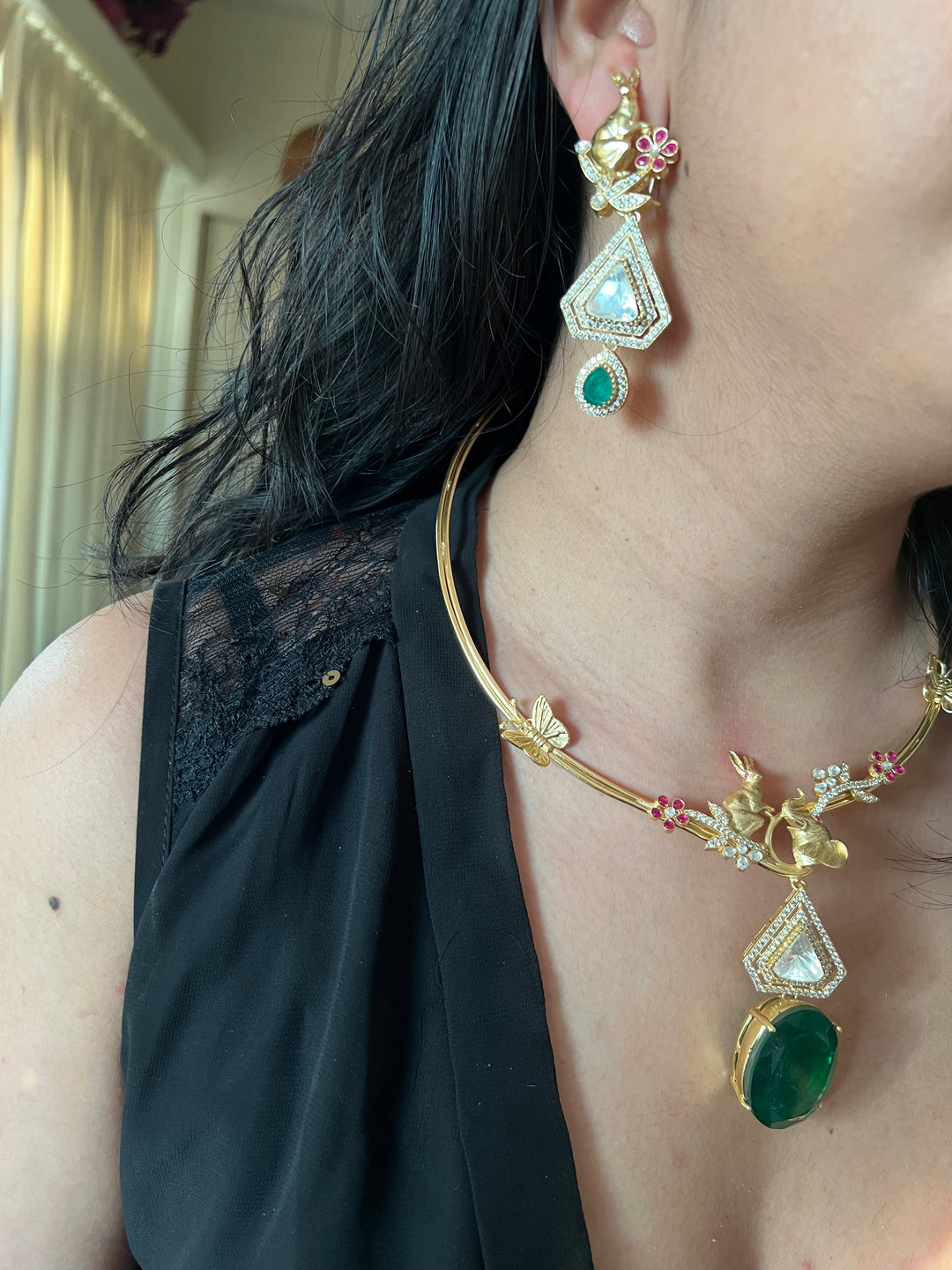 Elegant Animal Figurine Designer Necklace Set | SHIVKA | Brass, Copper & Silver | Perfect for Destination Weddings