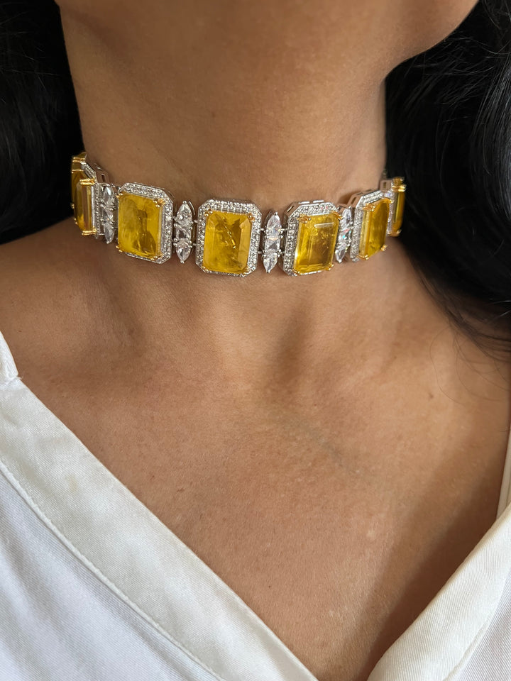Lemon Doublet Stone Choker with Earrings - Unmatched Quality and Style